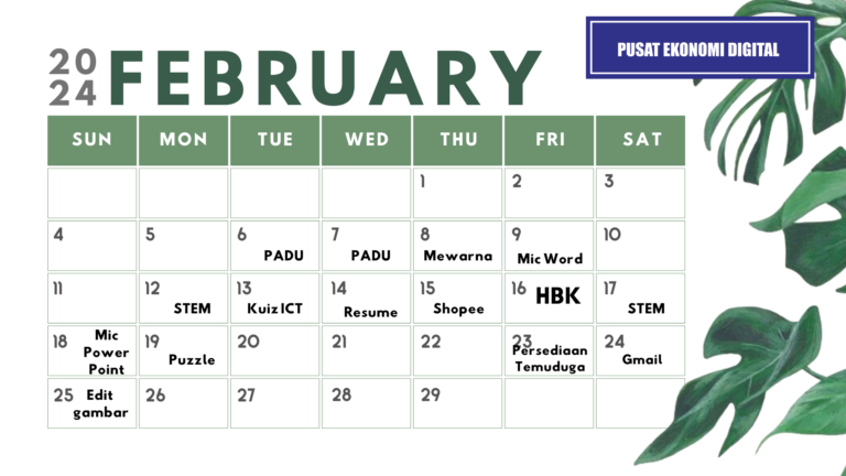 Green and White Minimalist 2024 Calendar