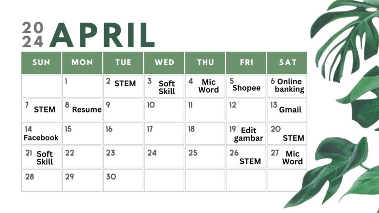 Green and White Minimalist 2024 Calendar 2