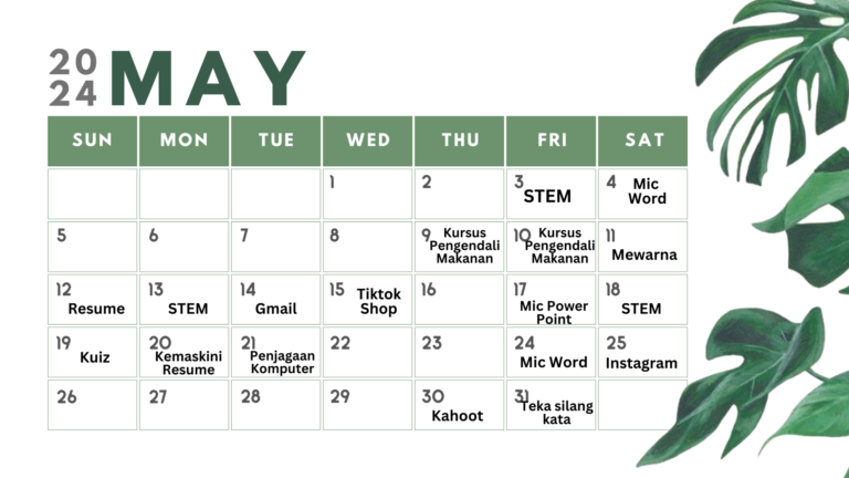 Green and White Minimalist 2024 Calendar 3