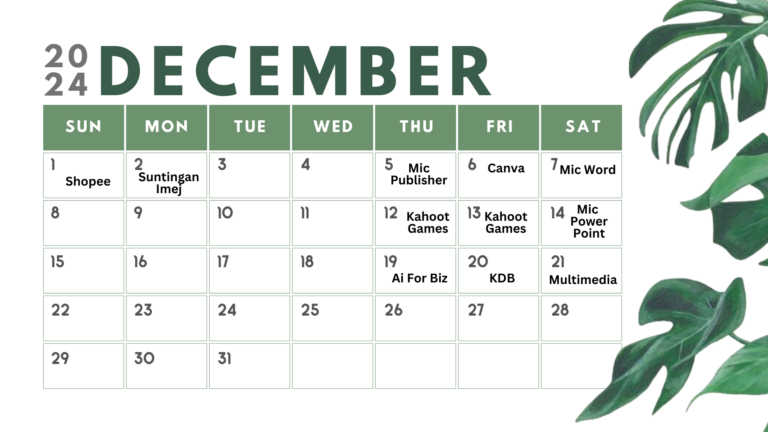 jadual aktiviti disember 2024