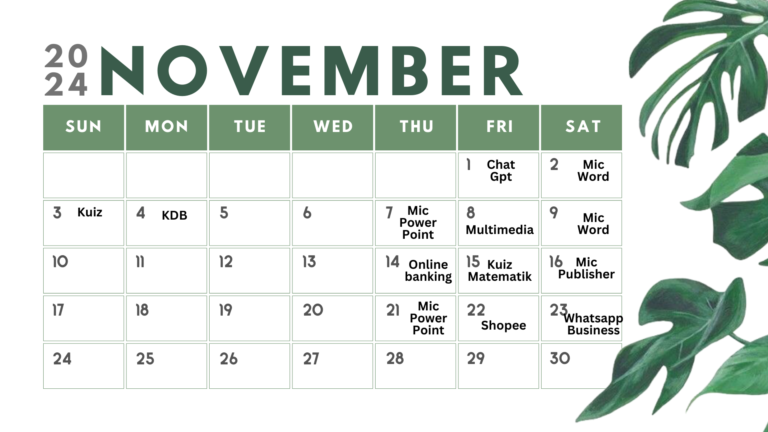 jadual aktiviti november 2024