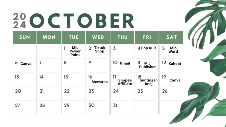 jadual aktiviti oktober 2024